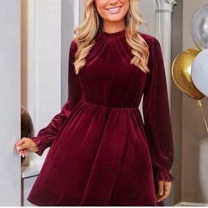 Cupshe Elegant Burgundy Velvet Dress